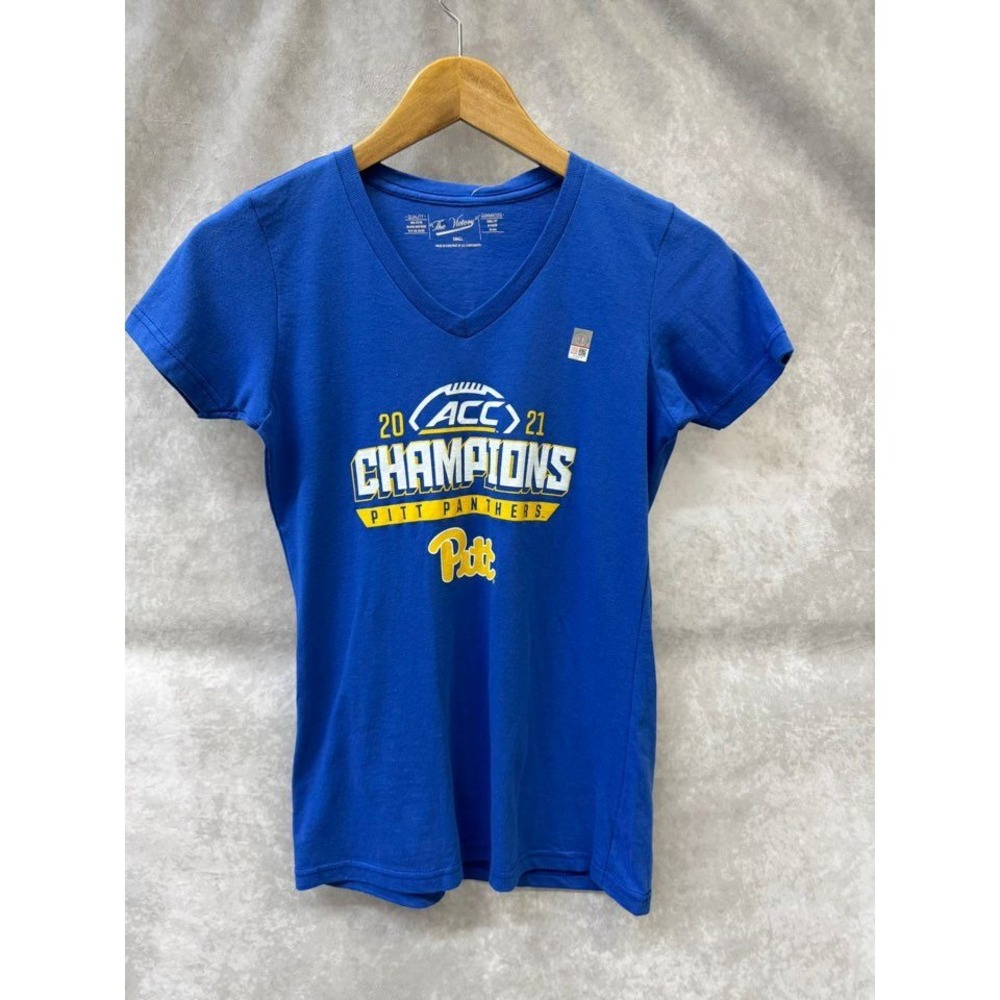 The Victory Pitt Panthers 2021 ACC Champions T-Shirt Women Small Blue V-Neck NWT